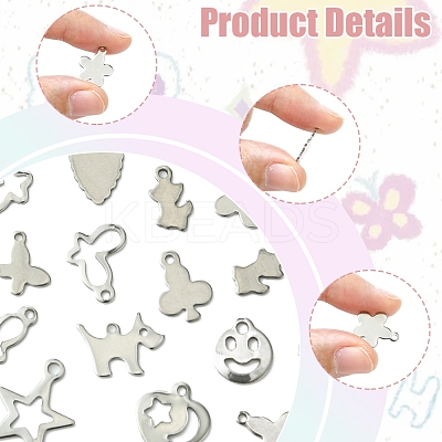 64Pcs 16 Styles Anti-Tarnish 201 Stainless Steel Charms STAS-FS0001-63-1