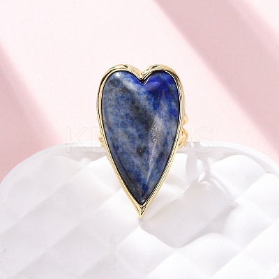 Heart Natural Lapis Lazuli Finger Rings RJEW-M076-03G-08-1