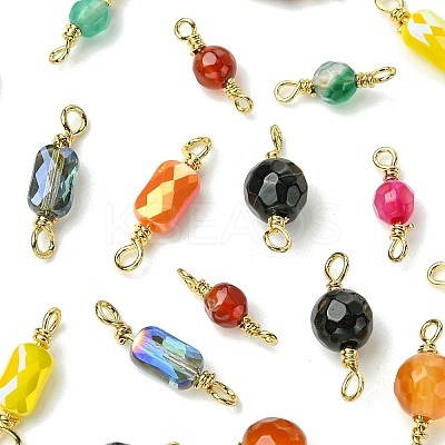 20Pcs 10 Colors Dyed Natural Agate Faceted Connector Charms KK-FS0001-92-1