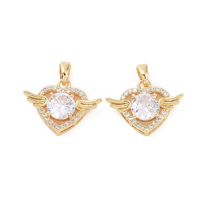 Brass Micro Pave Clear Cubic Zirconia Pendants KK-E068-VC447-1
