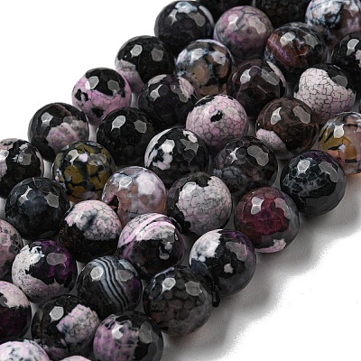 Faceted Natural Fire Crackle Agate Beads Strands G-F447-12mm-N15-1