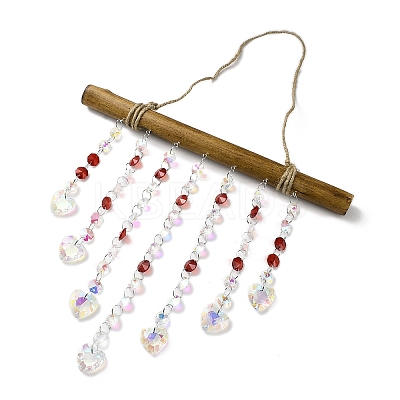 Quartz Crystal & Wood Pendant Decorations HJEW-M007-04P-1