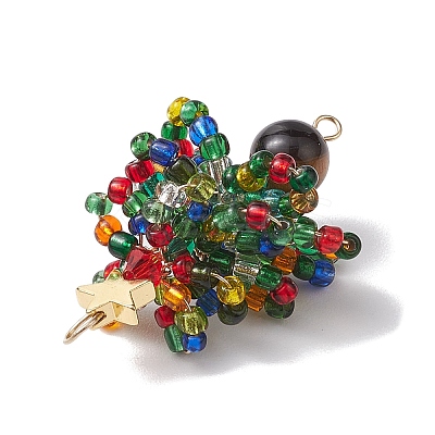 Natural Tiger Eye & Glass Seed Beaded Connector Charms PALLOY-MZ00225-1