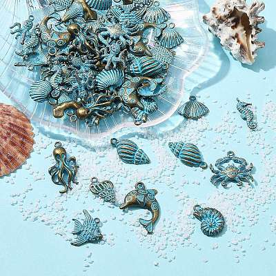 60Pcs 15 Style Ocean Theme Alloy Pendants FIND-CJ0001-58-1