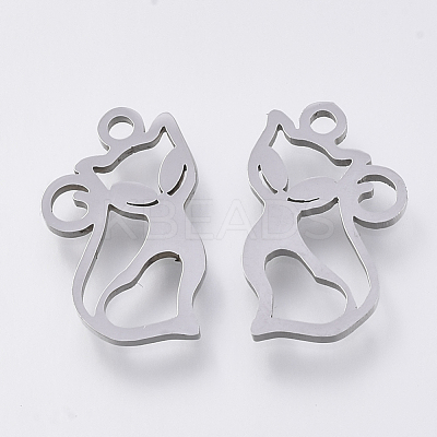Tarnish Resistant 201 Stainless Steel Kitten Pendants X-STAS-S110-048P-1