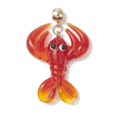 Handmade Lampwork Red Shrimp European Dangle Charms PALLOY-JF04983-1