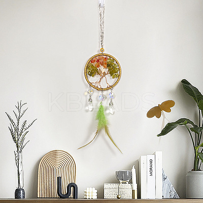 Natural Gemstone Chips Tree of Life Pendant Decorations PW-WG75827-01-1