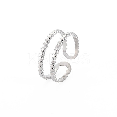 Non-Tarnish 304 Stainless Steel Double Line Open Cuff Ring for Women RJEW-S405-227P-1