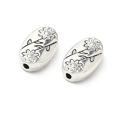 Oval with Flower Tibetan Style Alloy Beads LS-X-TIBEB-1199-AS-LF-1