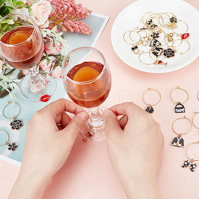 24Pcs 12 Style Alloy Enamel & Rhinestone & ABS Plastic Imitation Pearl Wine Glass Charms AJEW-AB00050-1