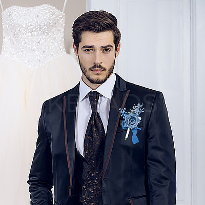 2Pcs 2 Style Silk Cloth & Plastic Imitation Flower Corsage Boutonniere & Wrist Corsage JEWB-CP0001-27A-1