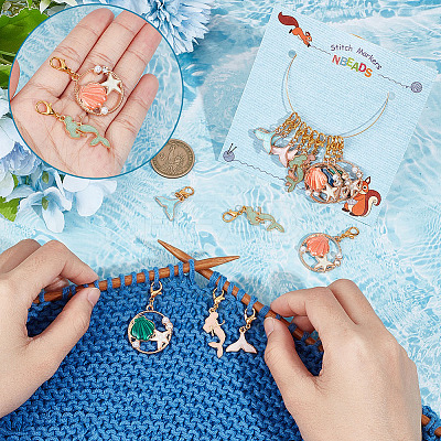 Ocean Theme Mermaid/Shell Pendant Stitch Markers HJEW-AB00417-1
