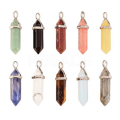 10Pcs 10 Style Natural & Synthetic Gemstone Pointed Pendants G-CJ0001-72-1
