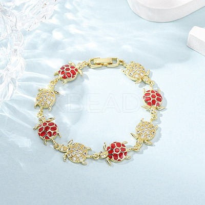 Brass Micro Pave Clear Cubic Zirconia Link Bracelets for Women BJEW-H209-05G-1