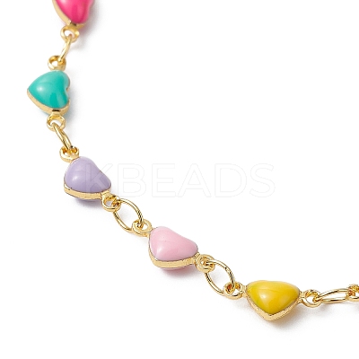 Real 18K Gold Plated Brass Enamel Heart Link Chain Bracelets BJEW-JB09841-1