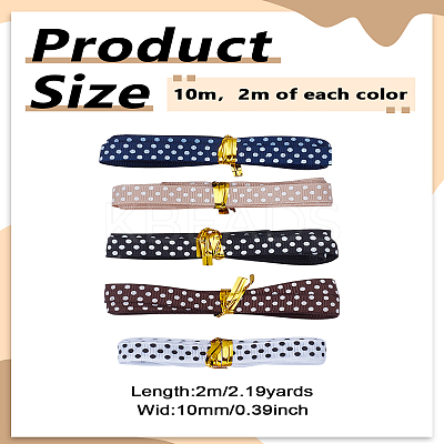 10M 5 Colors Polyester Polka Dot Printed Grosgrain Ribbon OCOR-LP0002-64-1