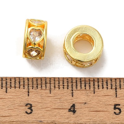 Brass Micro Pave Cubic Zirconia Rondelle European Beads KK-C072-09G-1