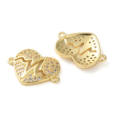 Rack Plating Brass Cubic Zirconia Heart Connector Charms KK-C084-08B-G-1