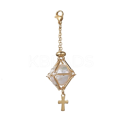 Brass Macrame Pouch Empty Stone Holder Cross Pendant Decoration HJEW-JM01288-1