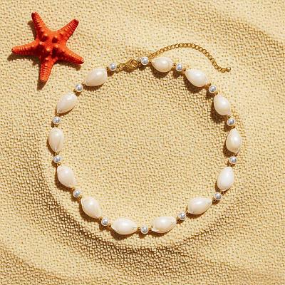Bohemian Summer Beach Vacation Ocean Natural Cowrie Shell & Faux Pearl Beaded Necklaces HB1516-1