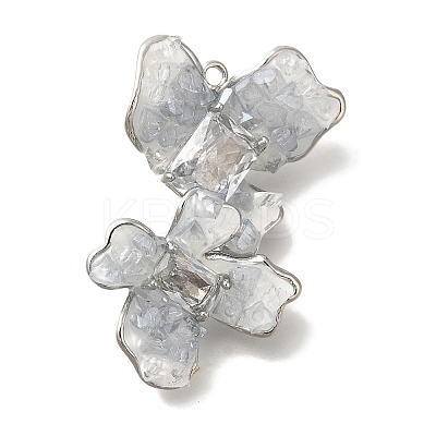 Brass Clear Cubic Zirconia & Glass Flower Connector Charms KK-K388-63P-1