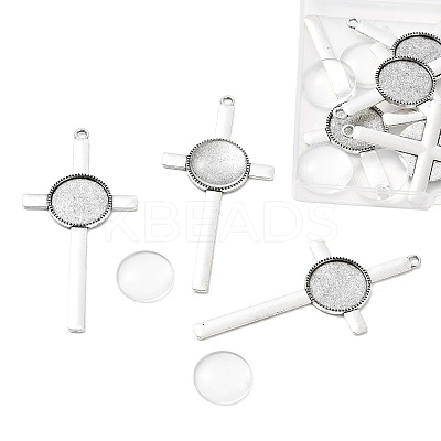 9Pcs Tibetan Style Alloy Cross Pendant Cabochon Settings DIY-FS0009-48-1
