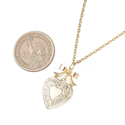 Alloy Bowknot Heart Locket Pendant 304 Stainless Steel Cable Chain Necklaces for Women NJEW-JN05904-1