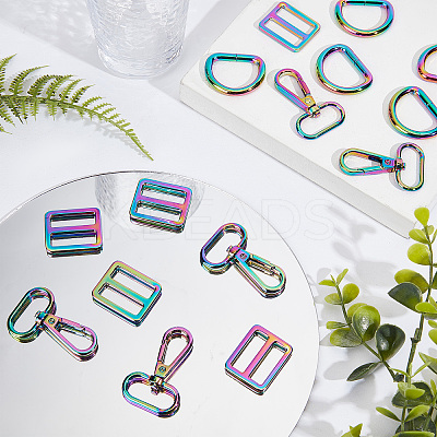 15Pcs 3 Style Rainbow Color Zinc Alloy Swivel Clasps FIND-GF0003-40-1