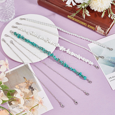 7Pcs 7 Styles Synthetic Turquoise & Glass Pearl & Brass Cap Chain AJEW-GO00036-1