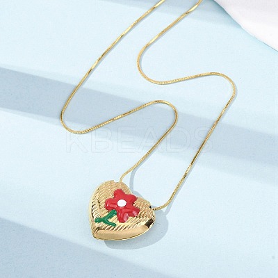 304 Stainless Steel Enamel Heart with Flower Pendant Necklaces for Women NJEW-D347-01G-03-1
