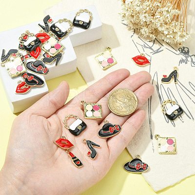 30Pcs 6 Styles Rack Plating Alloy Enamel Pendants ENAM-CJ0004-75-1