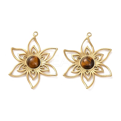 Natural Tiger Eye Hollow Metal Pendants STAS-P356-38G-01-1