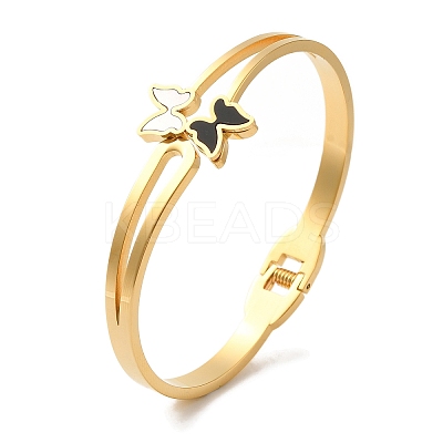 Adjustable Butterfly Enamel Shell Torque Bangles BJEW-F474-16G-1