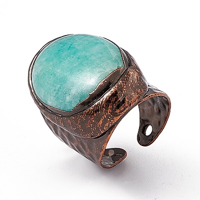 Oval Gemstone Cuff Ring RJEW-D077-14AG-1