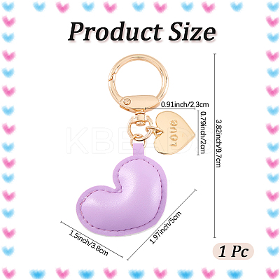 1Pc Imitation Leather Heart Keychain KEYC-CL0001-14B-1