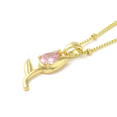 Brass Micro Pave Clear Cubic Zirconia Pendant Necklaces for Women NJEW-E106-20G-02-1