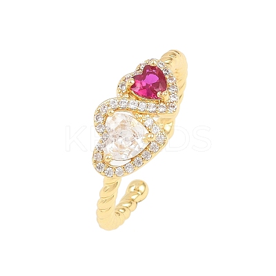 Brass Micro Pave Cubic Zirconia Cuff Open Rings for Women RJEW-C153-04G-02-1