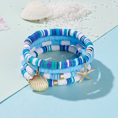 4Pcs 4 Styles Polymer Clay Heishi Beads Stretch Bracelets Sets BJEW-JB05908-1