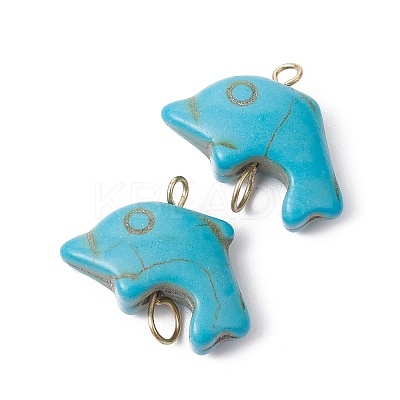 Synthetic Turquoise Connector Charms PALLOY-JF02372-02-1