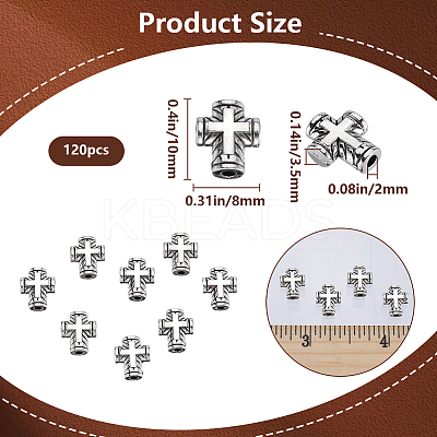 120Pcs Cross Tibetan Style Alloy Beads TIBEB-SP0001-10-1