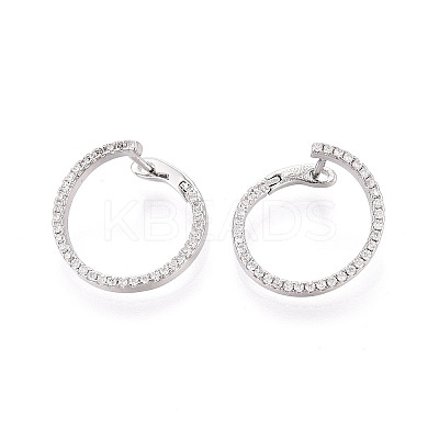 Brass Micro Pave Clear Cubic Zirconia Ring Hoop Earrings X-EJEW-T048-38P-1