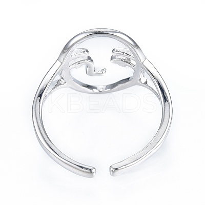 Brass Abstract Face Open Cuff Ring RJEW-T001-87P-1