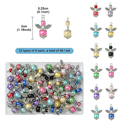 48Pcs 12 Colors Glass Pendants PALLOY-YW00051-1
