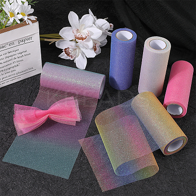 10 Yards Rainbow Color Polyester Tulle Fabric Rolls OCOR-WH0082-136A-1