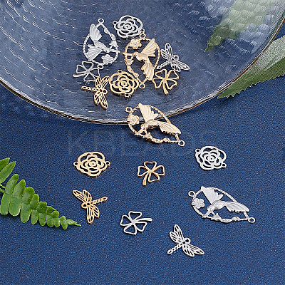 16Pcs 4 Style 201 Stainless Steel Filigree Joiners Links STAS-SC0002-51-1