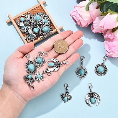 20Pcs 5 Style Alloy Pave Imitation Turquoise Pendant Decorations HJEW-YW00195-1