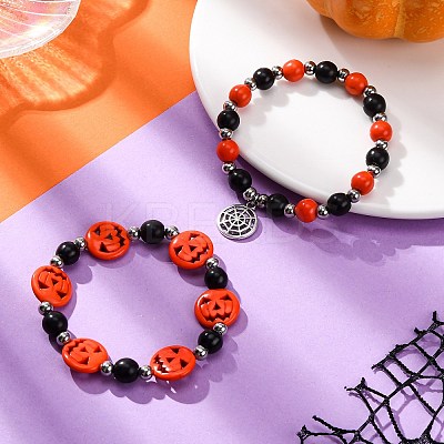 2Pcs Glass & Synthetic Turquoise Beads Stretch Bracelets BJEW-JB12483-03-1