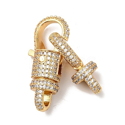 Brass Micro Pave Clear Cubic Zirconia Interlocking Clasps KK-J301-01G-1