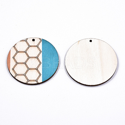 Printed Natural Poplar Wood Pendants WOOD-S045-132-1