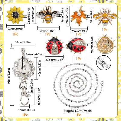 DIY Interchangeable Flower & Bee Office Lanyard ID Badge Holder Necklace Making Kit DIY-SC0022-01-1